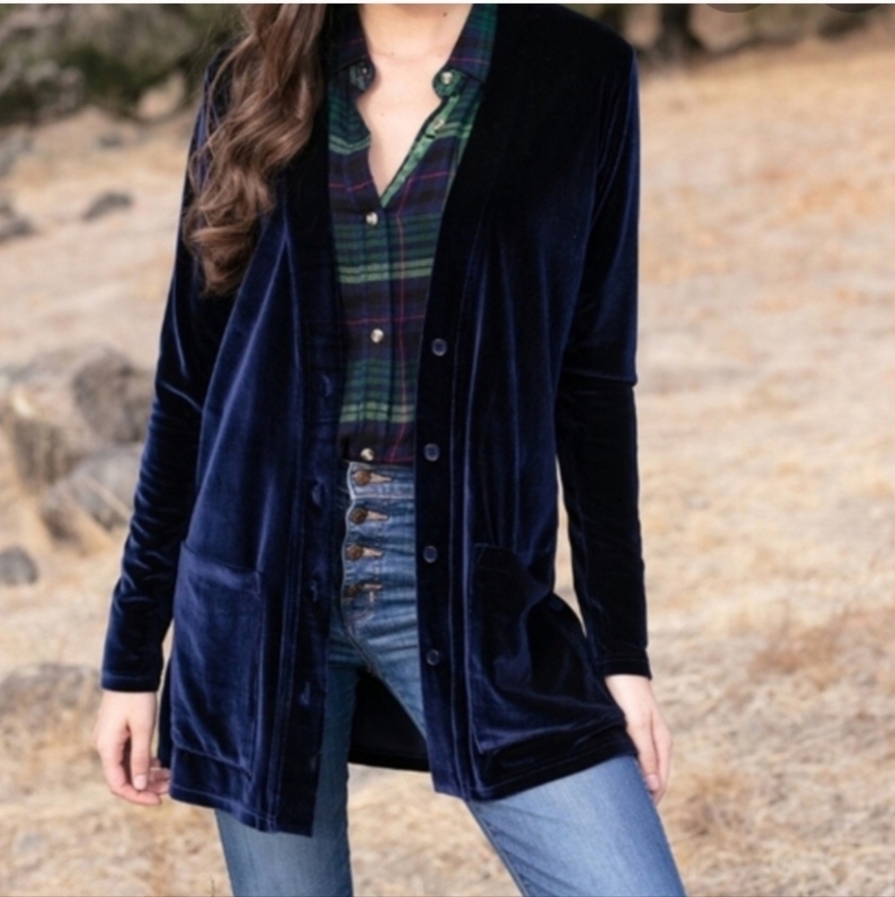 Evy's Tree Deep Blue Velvet Cardigan